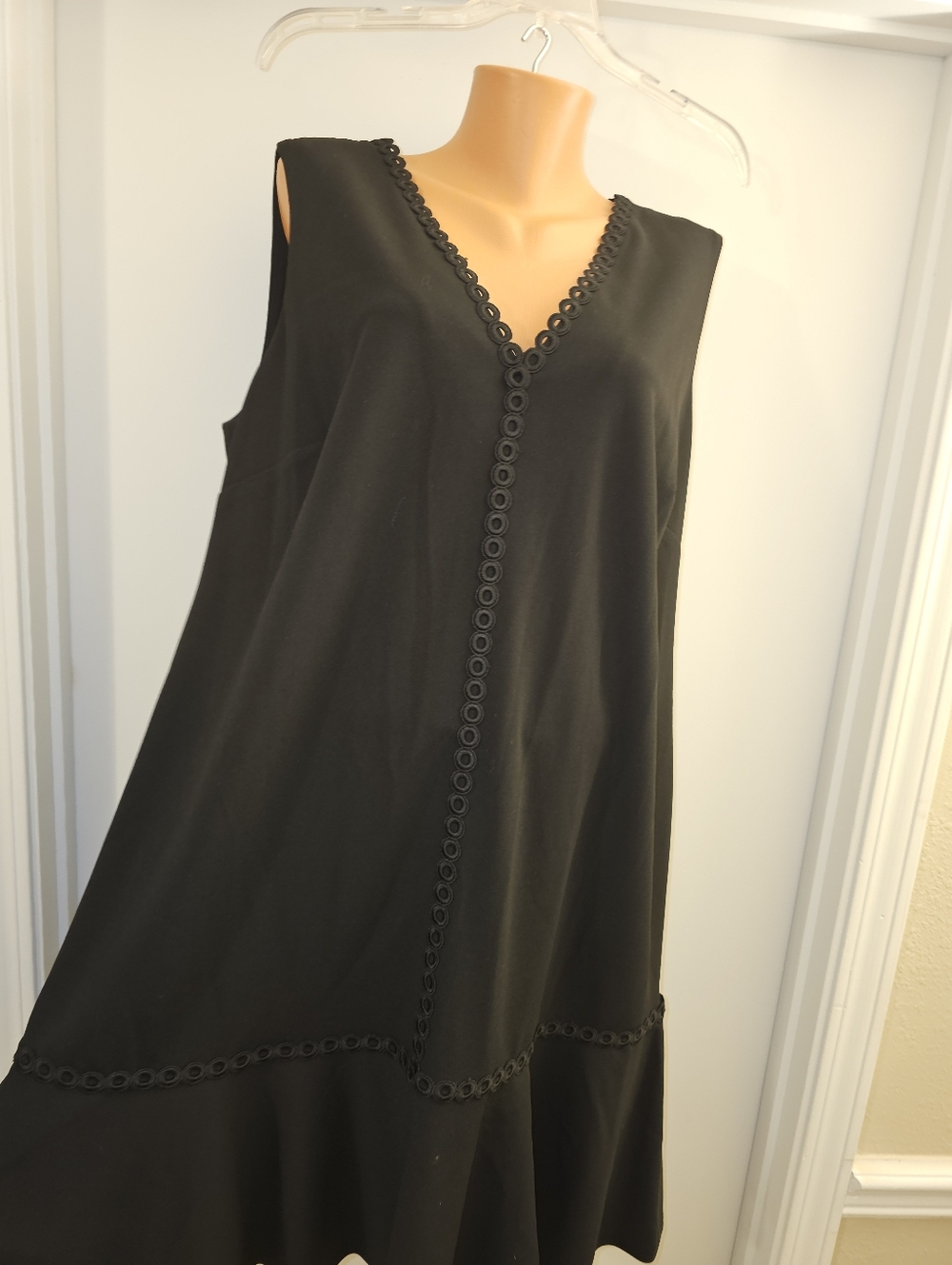Calvin Klein Black Sleeveless V-Neck Dress with Eyelet Trim